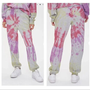 NEW Forever 21 Tie Dye Sweatpants Grey L Rainbow